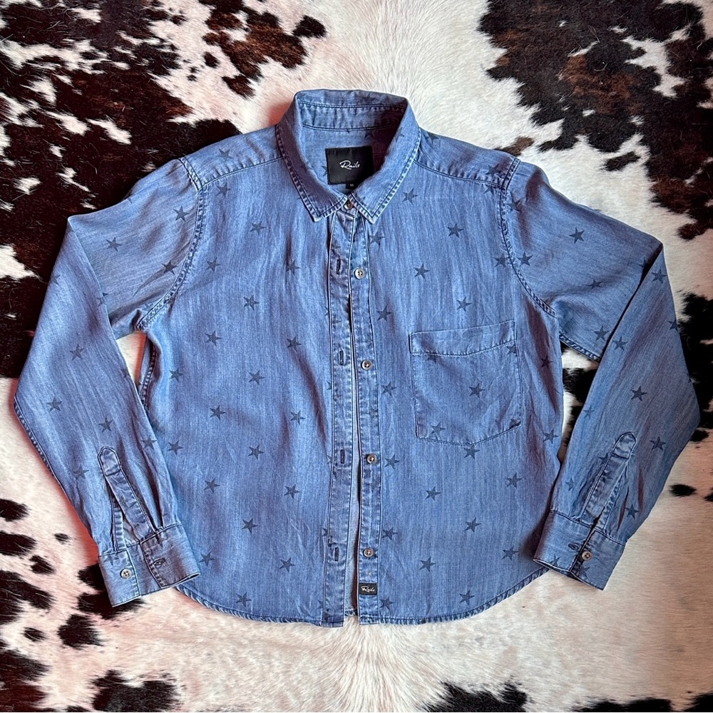 Rails Blue Star-Print Chambray Button-Down Shirt